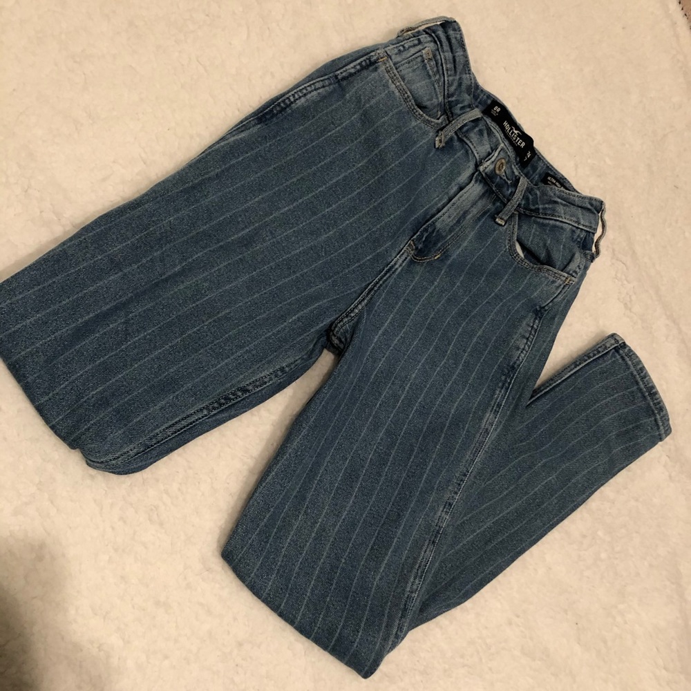 striped hollister high rise mom jeans